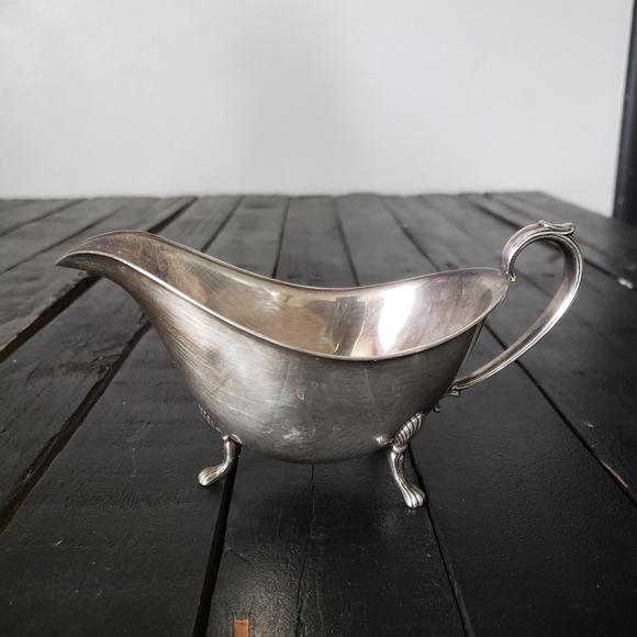 Vintage Silver Tone Footed Pouring Dish Syrup Gravy Dinner Dining Serveware - Picture 5 of 6